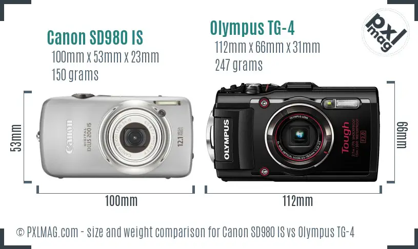 Canon SD980 IS vs Olympus TG-4 size comparison