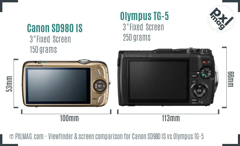 Canon SD980 IS vs Olympus TG-5 Screen and Viewfinder comparison
