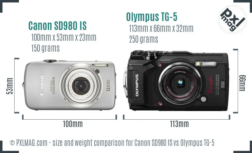 Canon SD980 IS vs Olympus TG-5 size comparison