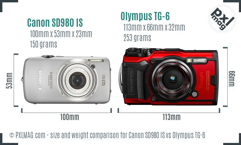 Canon SD980 IS vs Olympus TG-6 size comparison