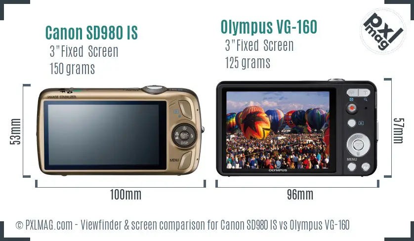 Canon SD980 IS vs Olympus VG-160 Screen and Viewfinder comparison