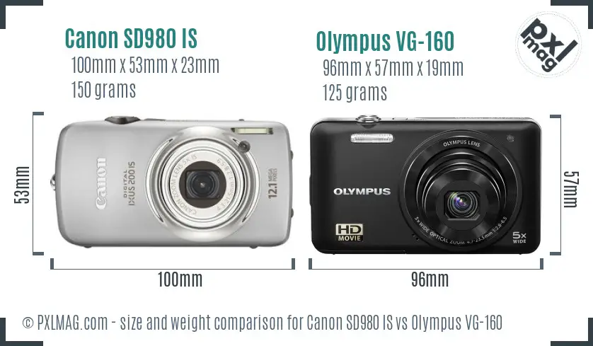 Canon SD980 IS vs Olympus VG-160 size comparison
