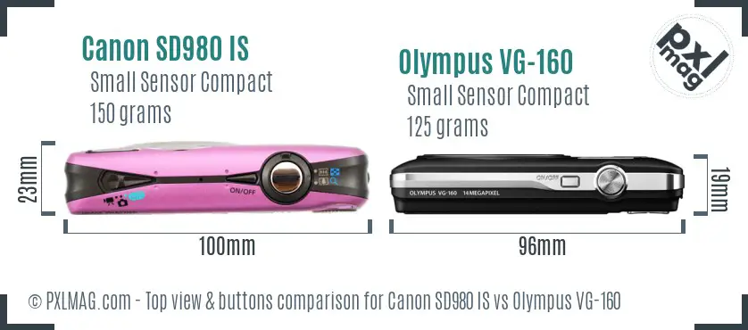 Canon SD980 IS vs Olympus VG-160 top view buttons comparison