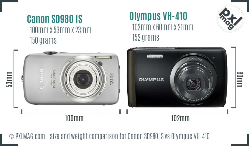 Canon SD980 IS vs Olympus VH-410 size comparison