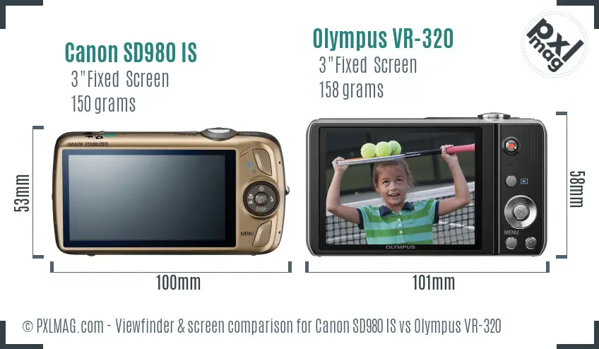 Canon SD980 IS vs Olympus VR-320 Screen and Viewfinder comparison