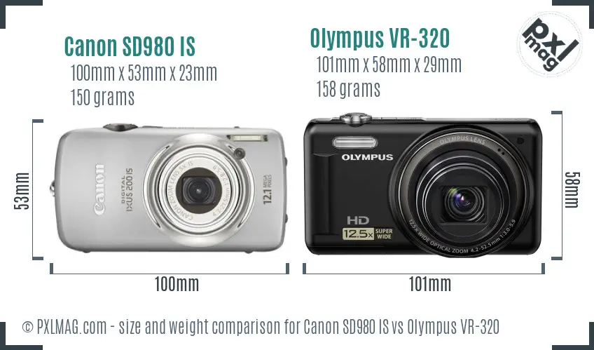 Canon SD980 IS vs Olympus VR-320 size comparison