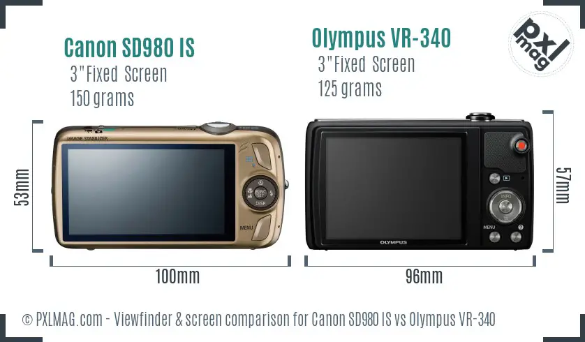 Canon SD980 IS vs Olympus VR-340 Screen and Viewfinder comparison