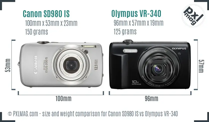 Canon SD980 IS vs Olympus VR-340 size comparison