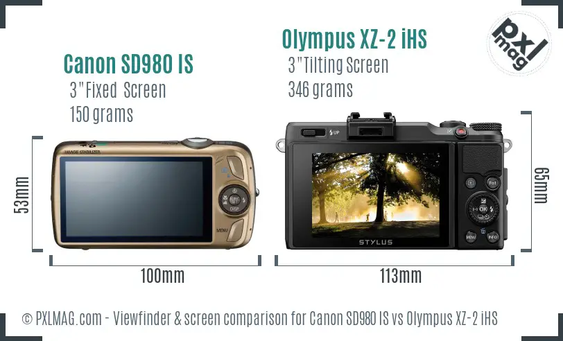 Canon SD980 IS vs Olympus XZ-2 iHS Screen and Viewfinder comparison
