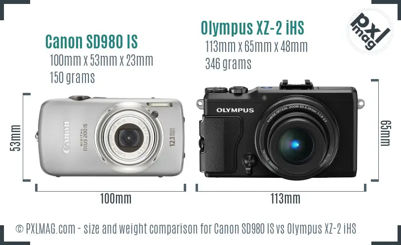 Canon SD980 IS vs Olympus XZ-2 iHS size comparison