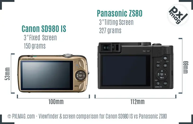 Canon SD980 IS vs Panasonic ZS80 Screen and Viewfinder comparison