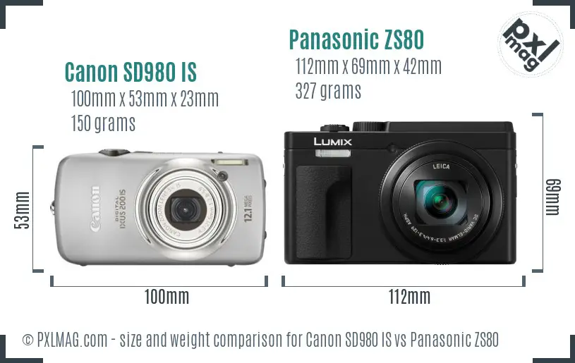 Canon SD980 IS vs Panasonic ZS80 size comparison