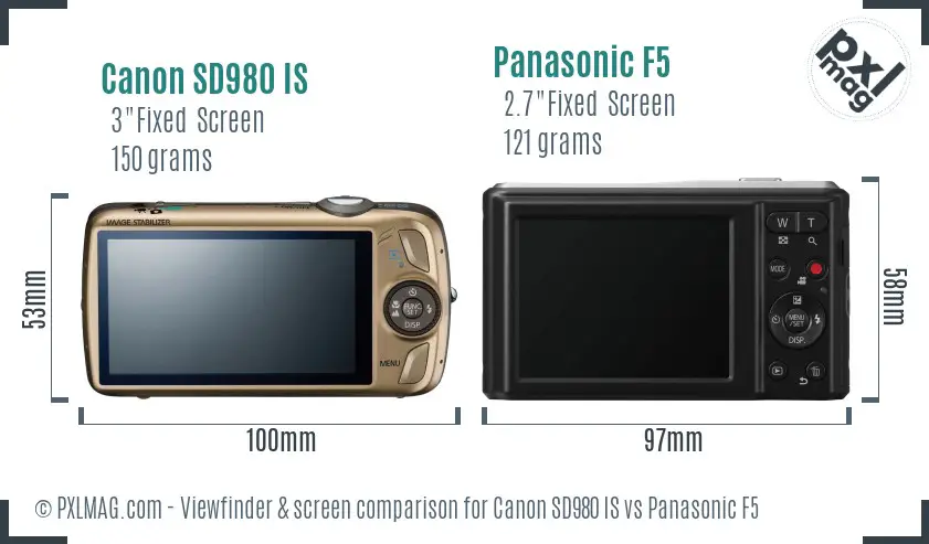 Canon SD980 IS vs Panasonic F5 Screen and Viewfinder comparison