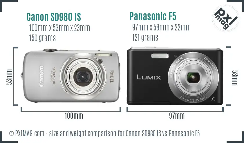 Canon SD980 IS vs Panasonic F5 size comparison