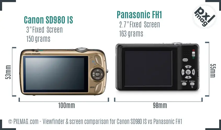 Canon SD980 IS vs Panasonic FH1 Screen and Viewfinder comparison