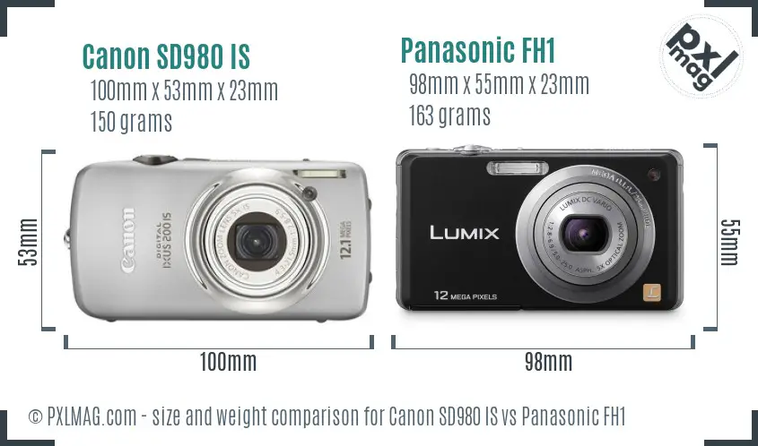 Canon SD980 IS vs Panasonic FH1 size comparison