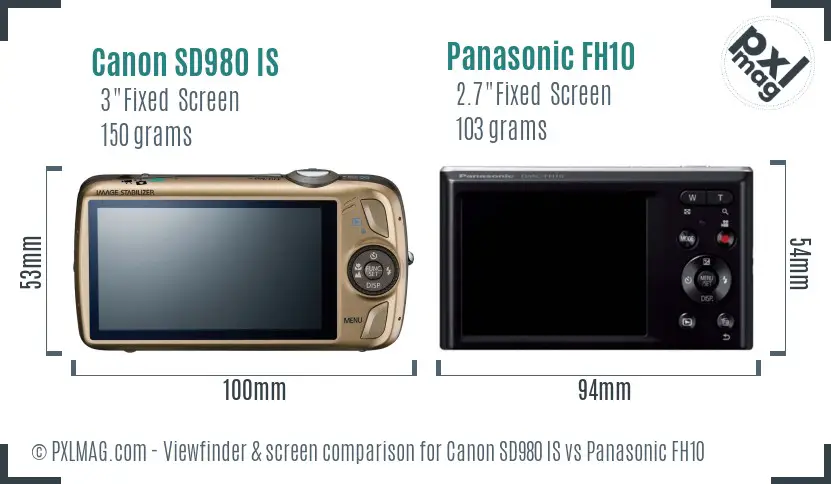 Canon SD980 IS vs Panasonic FH10 Screen and Viewfinder comparison