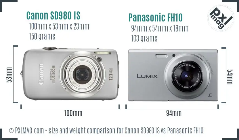 Canon SD980 IS vs Panasonic FH10 size comparison