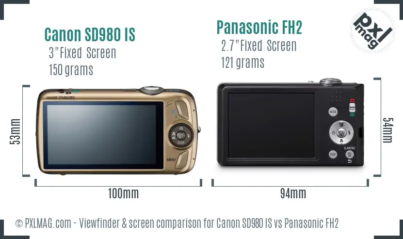 Canon SD980 IS vs Panasonic FH2 Screen and Viewfinder comparison