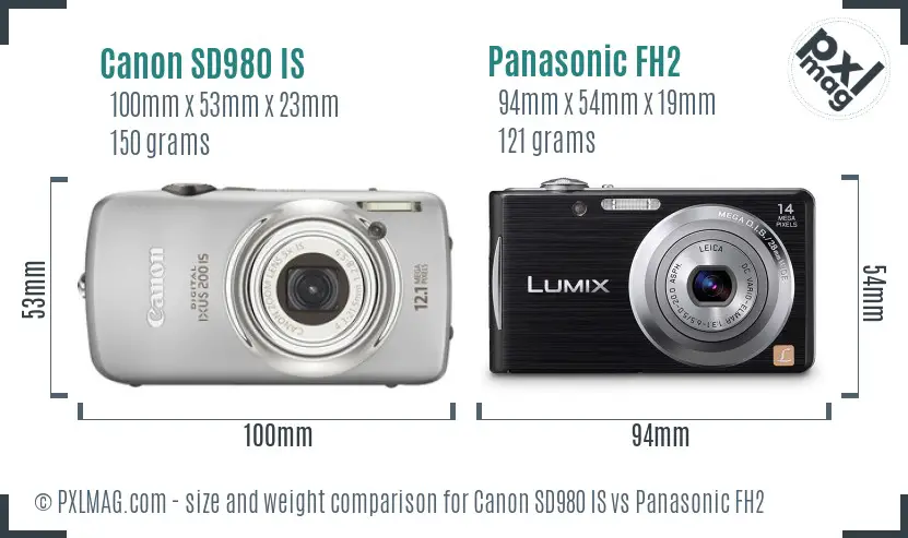 Canon SD980 IS vs Panasonic FH2 size comparison Canon SD980 IS vs Panasonic FH2 size comparison