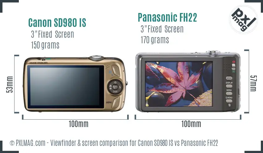 Canon SD980 IS vs Panasonic FH22 Screen and Viewfinder comparison