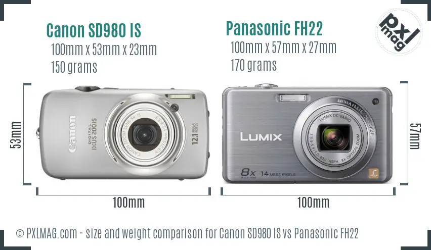 Canon SD980 IS vs Panasonic FH22 size comparison