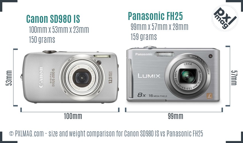 Canon SD980 IS vs Panasonic FH25 size comparison