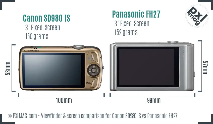 Canon SD980 IS vs Panasonic FH27 Screen and Viewfinder comparison