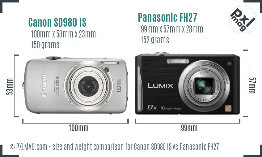 Canon SD980 IS vs Panasonic FH27 size comparison Canon SD980 IS vs Panasonic FH27 size comparison