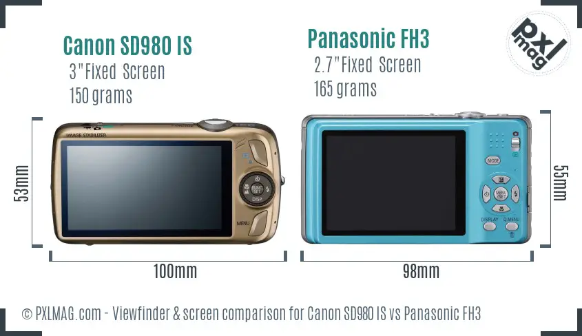 Canon SD980 IS vs Panasonic FH3 Screen and Viewfinder comparison Canon SD980 IS vs Panasonic FH3 Screen and Viewfinder comparison