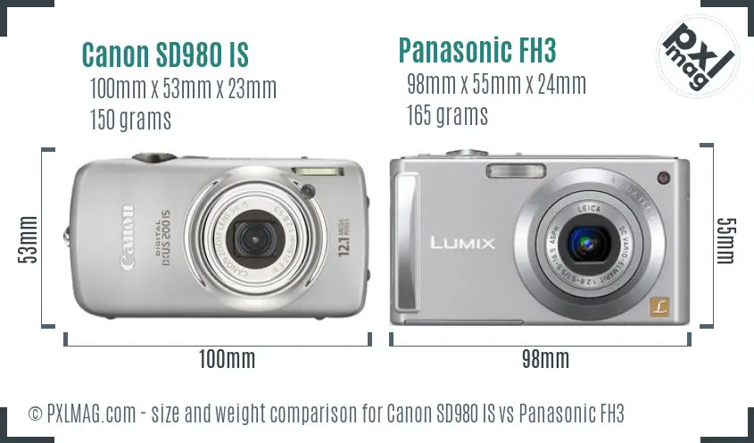 Canon SD980 IS vs Panasonic FH3 size comparison Canon SD980 IS vs Panasonic FH3 size comparison