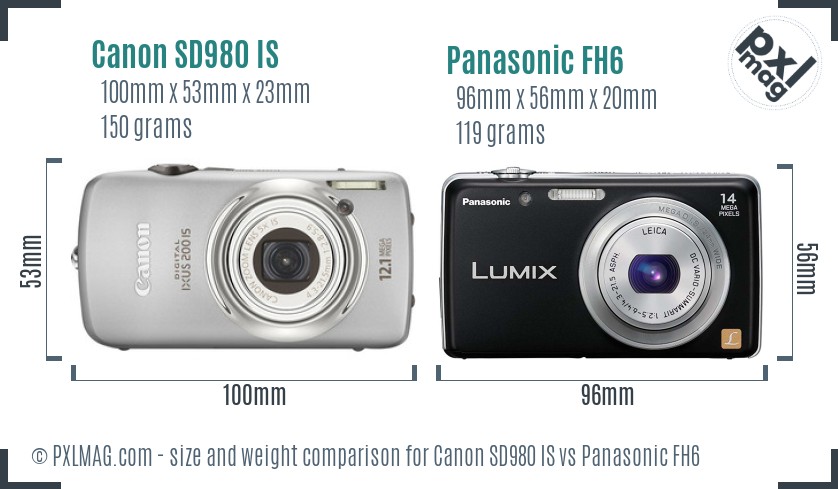 Canon SD980 IS vs Panasonic FH6 size comparison