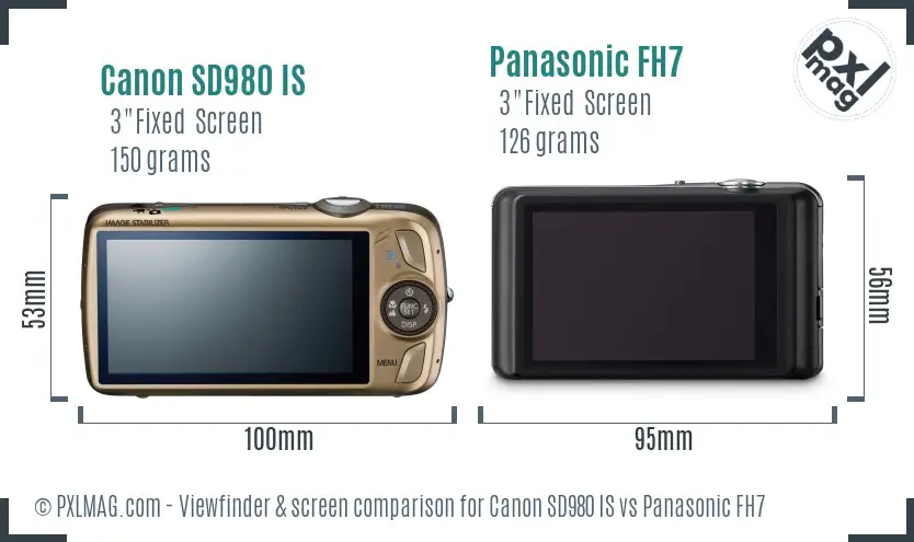 Canon SD980 IS vs Panasonic FH7 Screen and Viewfinder comparison