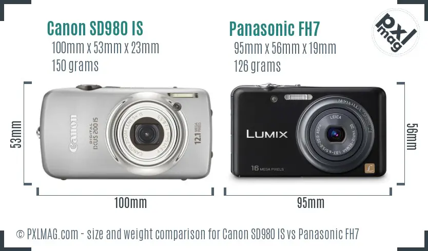 Canon SD980 IS vs Panasonic FH7 size comparison
