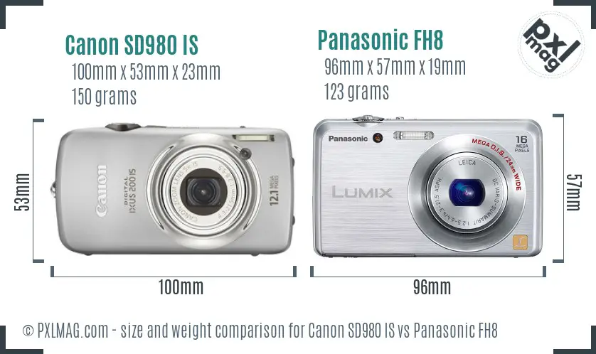 Canon SD980 IS vs Panasonic FH8 size comparison