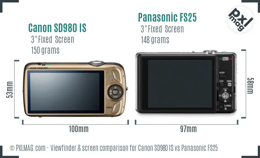 Canon SD980 IS vs Panasonic FS25 Screen and Viewfinder comparison