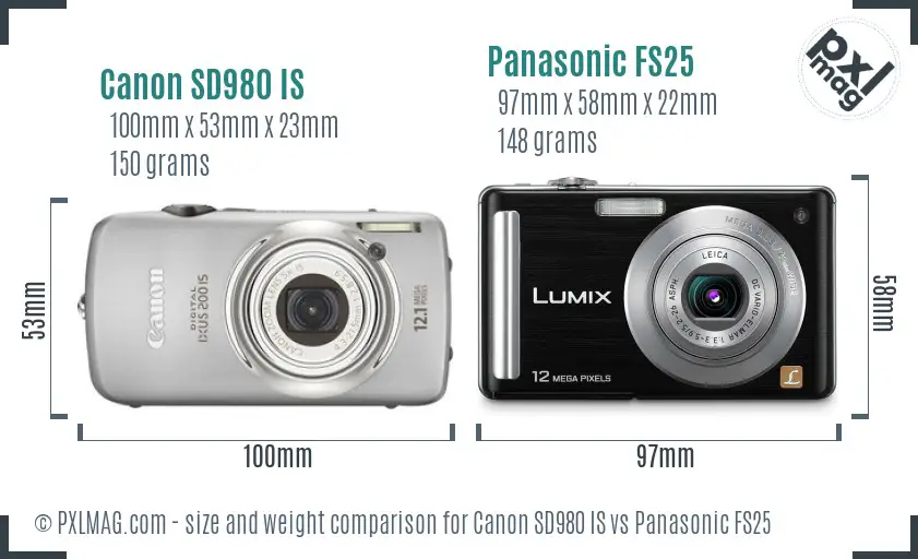 Canon SD980 IS vs Panasonic FS25 size comparison