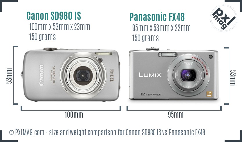 Canon SD980 IS vs Panasonic FX48 size comparison