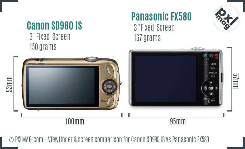 Canon SD980 IS vs Panasonic FX580 Screen and Viewfinder comparison