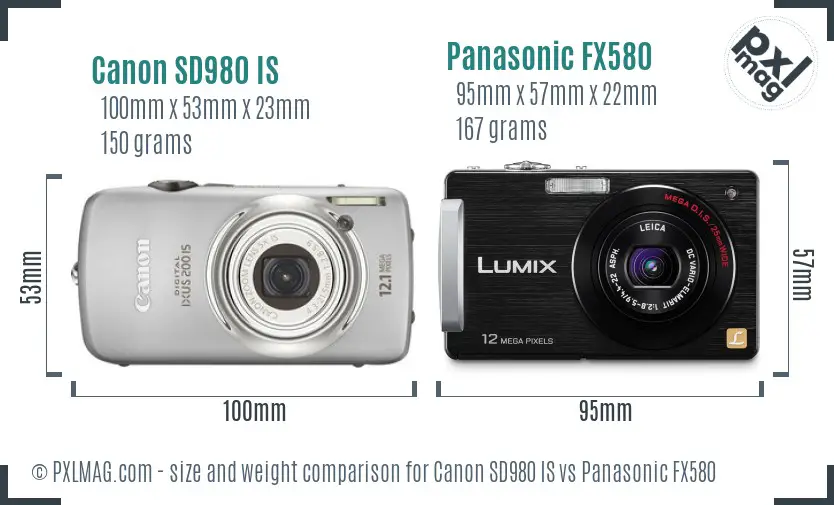 Canon SD980 IS vs Panasonic FX580 size comparison