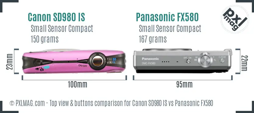 Canon SD980 IS vs Panasonic FX580 top view buttons comparison