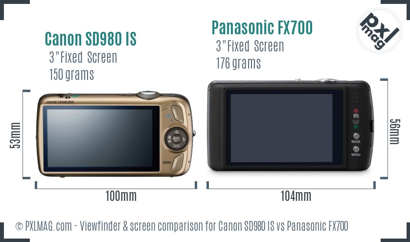 Canon SD980 IS vs Panasonic FX700 Screen and Viewfinder comparison