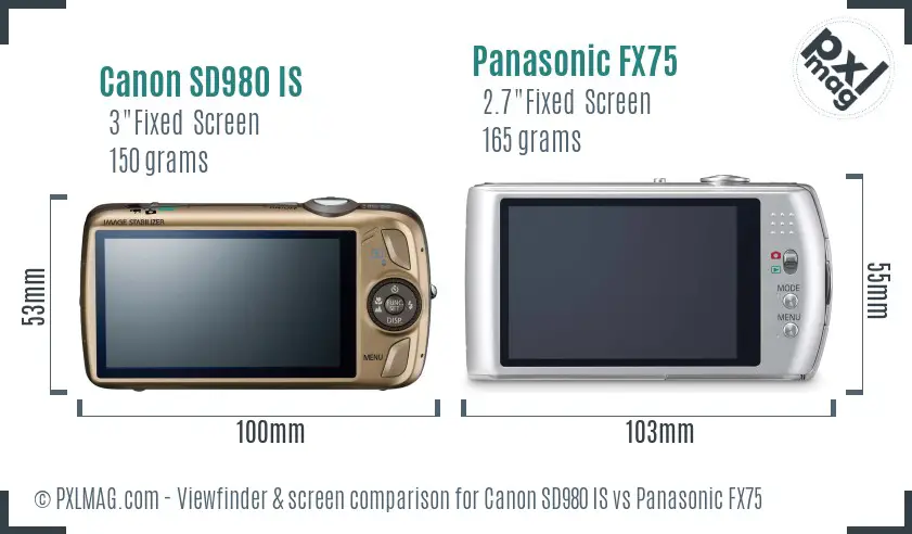 Canon SD980 IS vs Panasonic FX75 Screen and Viewfinder comparison