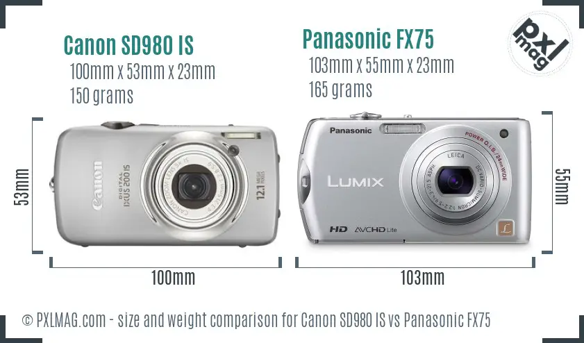 Canon SD980 IS vs Panasonic FX75 size comparison