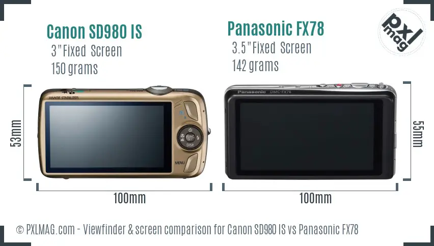 Canon SD980 IS vs Panasonic FX78 Screen and Viewfinder comparison
