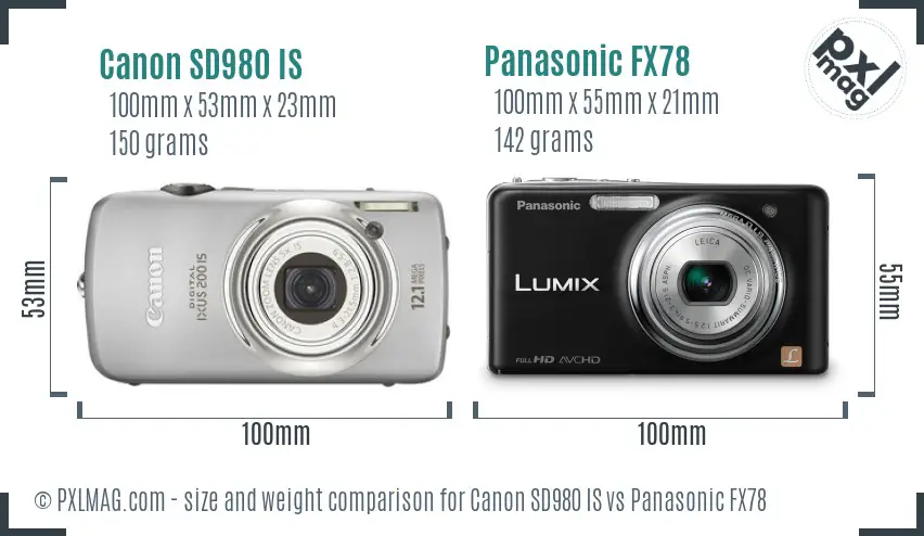 Canon SD980 IS vs Panasonic FX78 size comparison