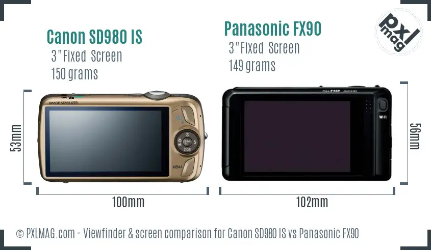 Canon SD980 IS vs Panasonic FX90 Screen and Viewfinder comparison
