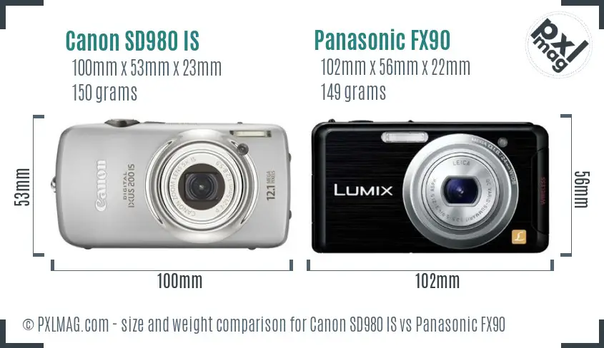 Canon SD980 IS vs Panasonic FX90 size comparison