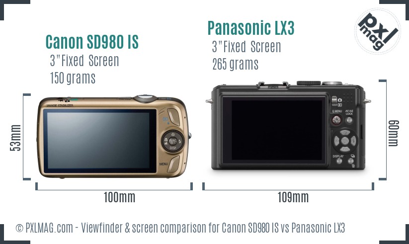 Canon SD980 IS vs Panasonic LX3 Screen and Viewfinder comparison