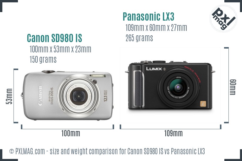 Canon SD980 IS vs Panasonic LX3 size comparison